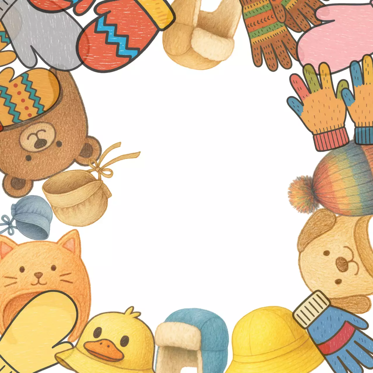 노랑 아기자기한 유치원생 겨울 모자와 장갑 포토프레임