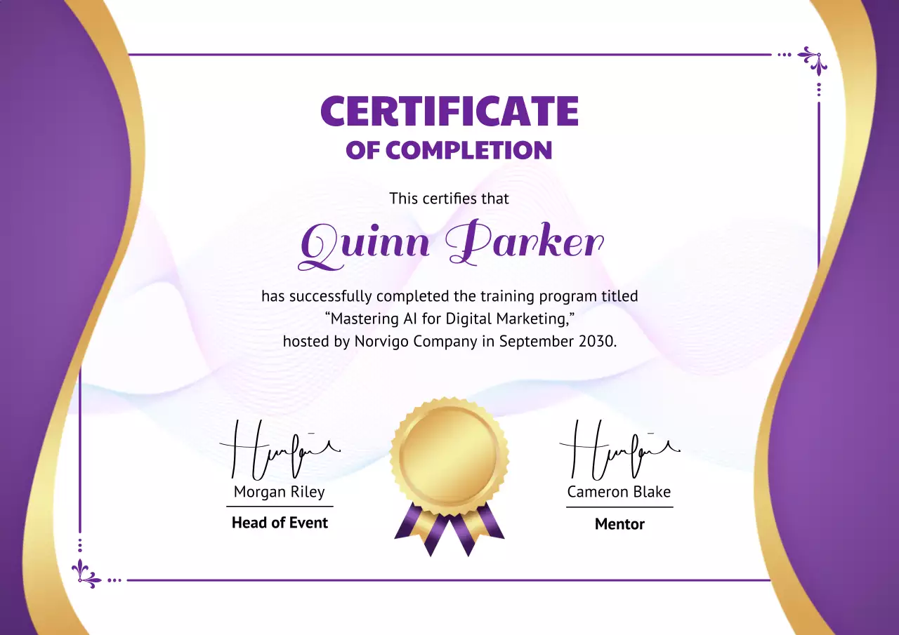 Purple Elegant Certificate of Completion