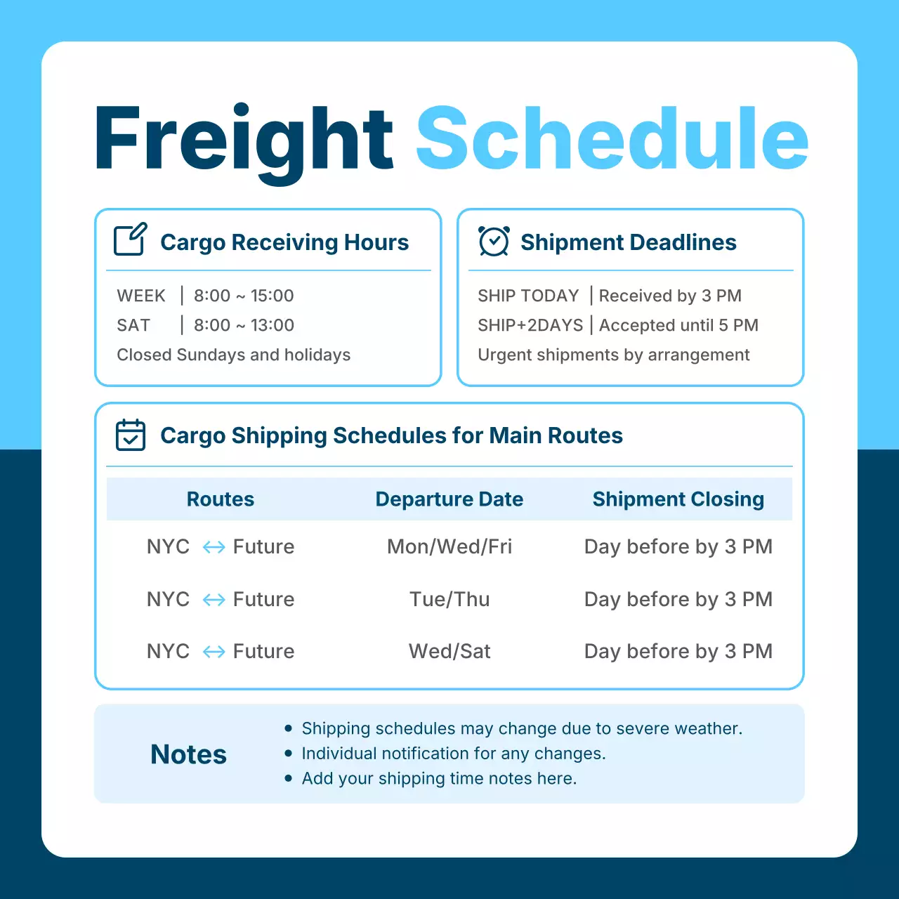 informasi jadwal pengiriman barang modern biru