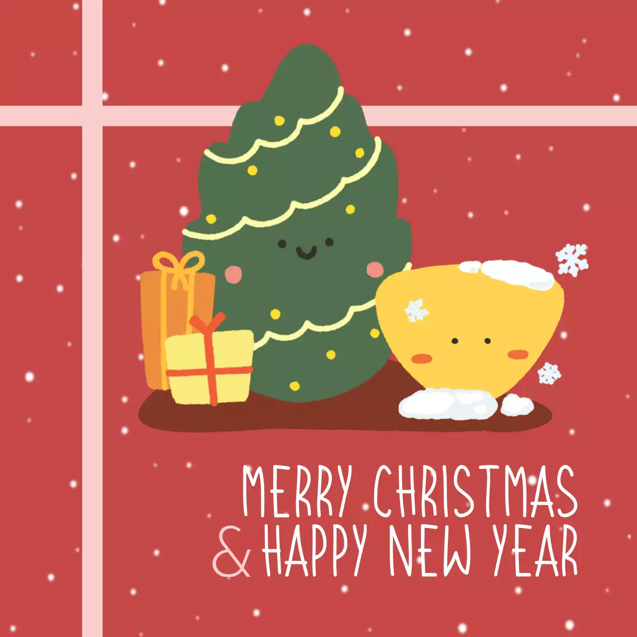 빨강 아기자기한 크리스마스 연말 카드