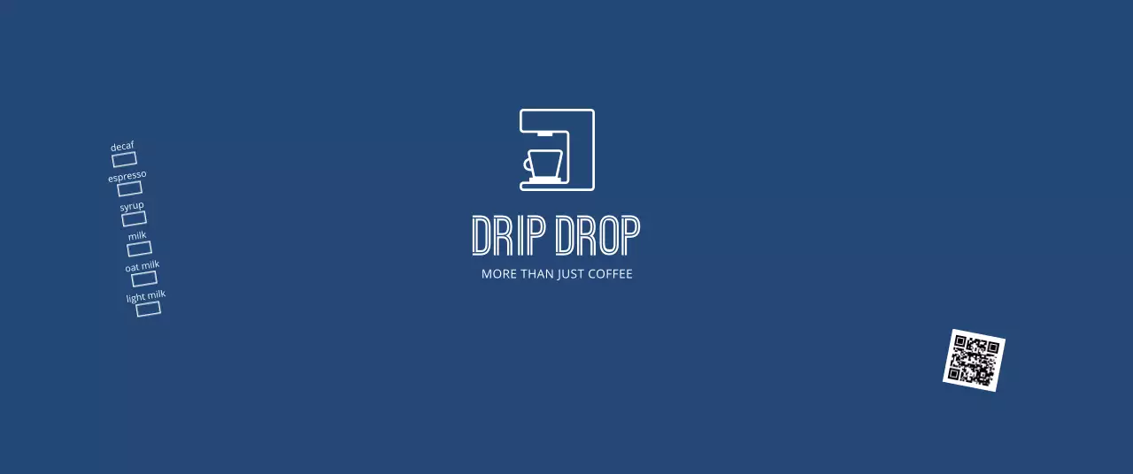 青 シンプル コーヒー ロゴ キューアールとチェック