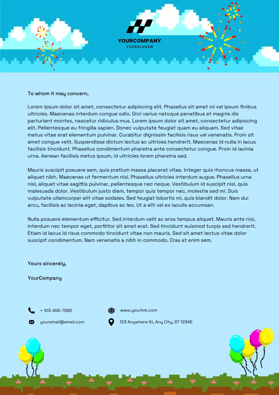 Blue Pixel Y2K New Year Letterhead Poster
