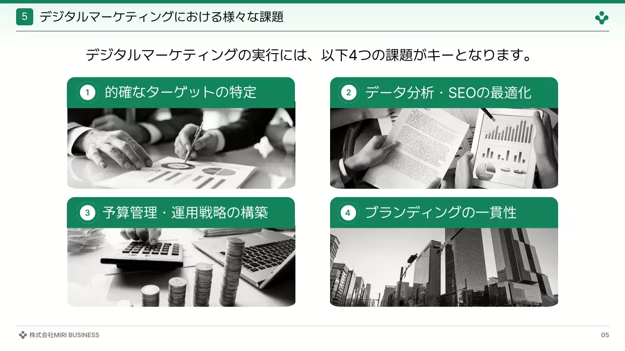 緑 シンプル マーケティング プレゼンテーション