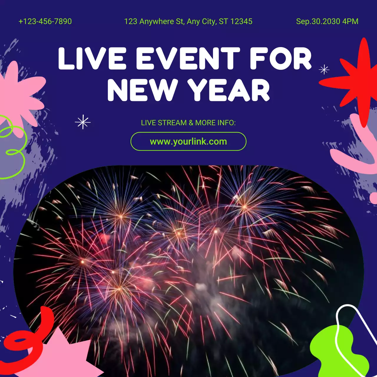 Blue Playful Event Announcement for New Year Social Media