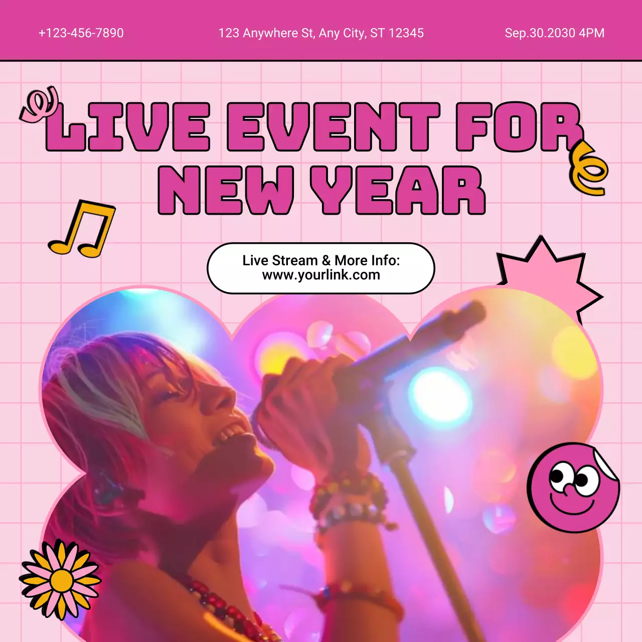 Pink Retro Event Announcement for New Year Social Media