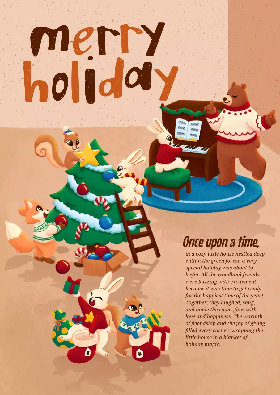 갈색 아기자기한 크리스마스 카드