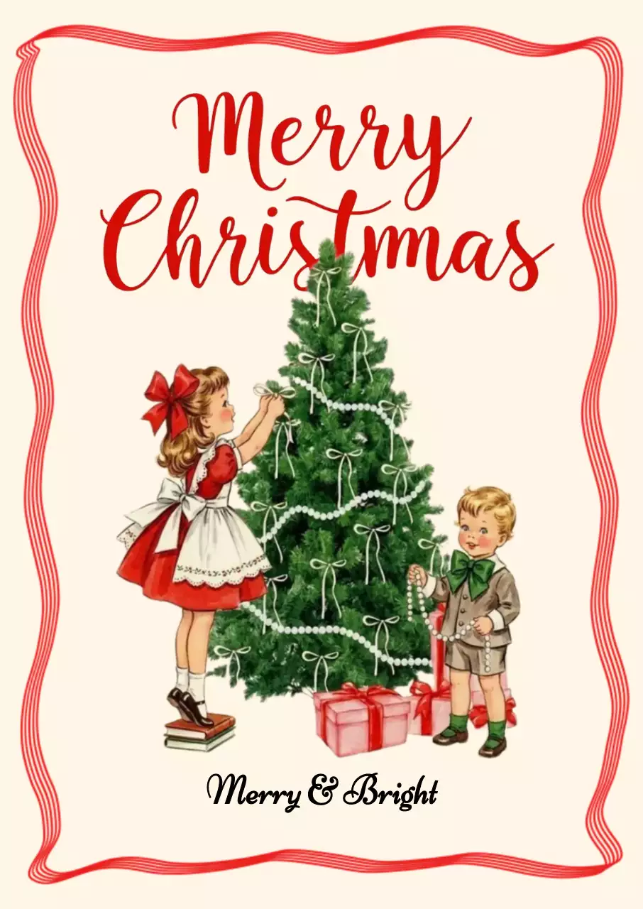 빨강 빈티지 크리스마스 엽서