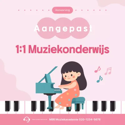 Een schattige roze reclame voor een muziekacademie