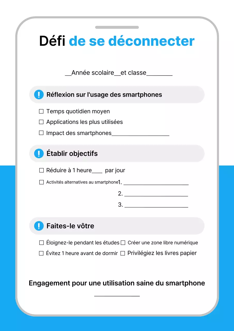 Journal de défi numérique simple bleu
