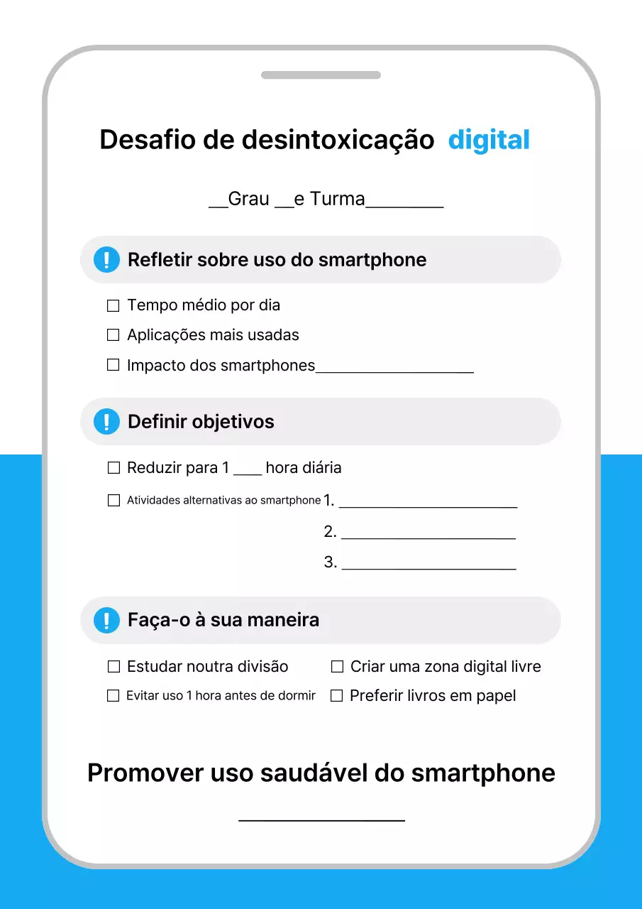 Diário de Desafios Digitais Simples Azul