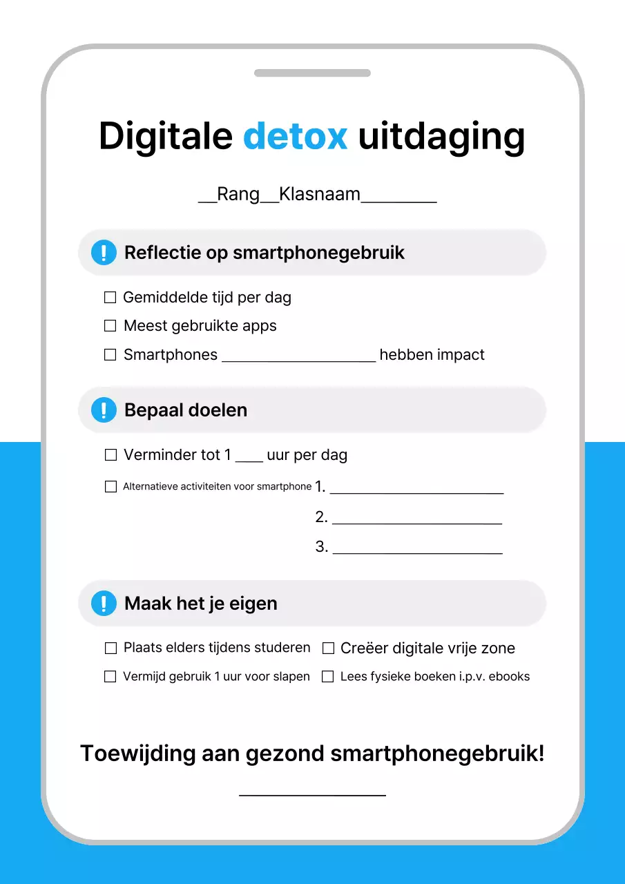 Blauwe Eenvoudige Digitale Uitdagingsdagboek