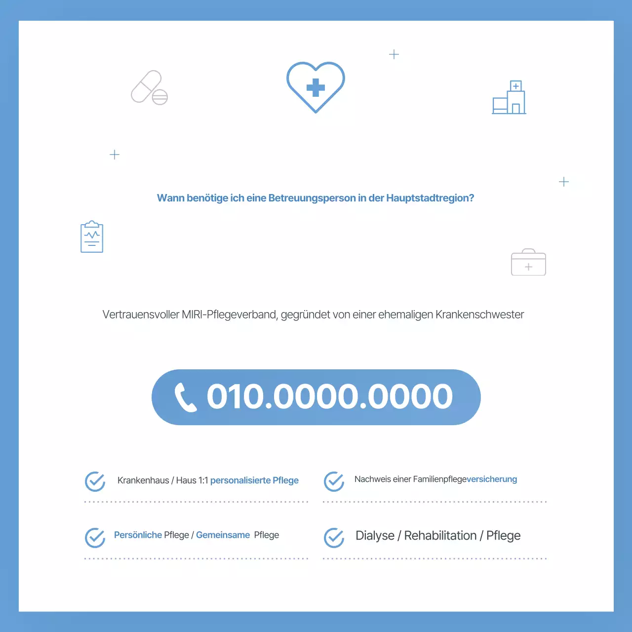 Einfache, himmelblaue Werbung für Pflegedienstleistungen