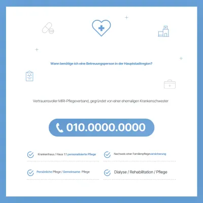 Einfache, himmelblaue Werbung für Pflegedienstleistungen