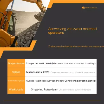 Wervingsbericht voor machinisten voor zwaar materieel in grijs en oranje