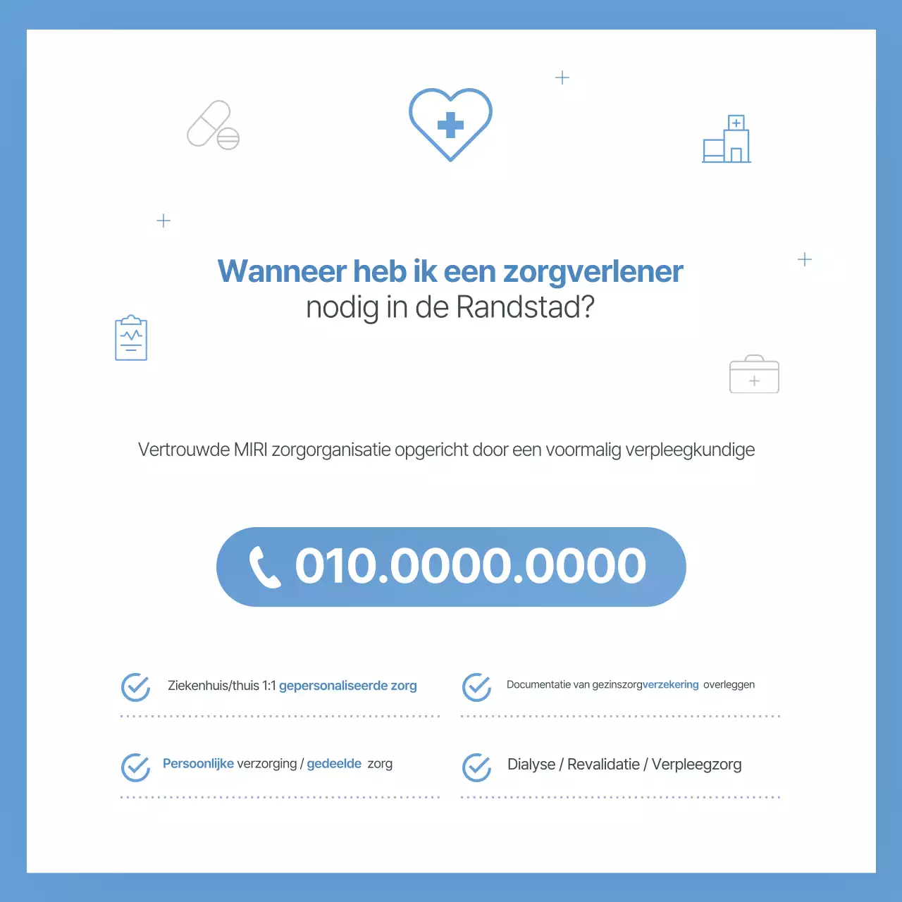 Eenvoudige, hemelsblauwe promotie van verpleegdiensten