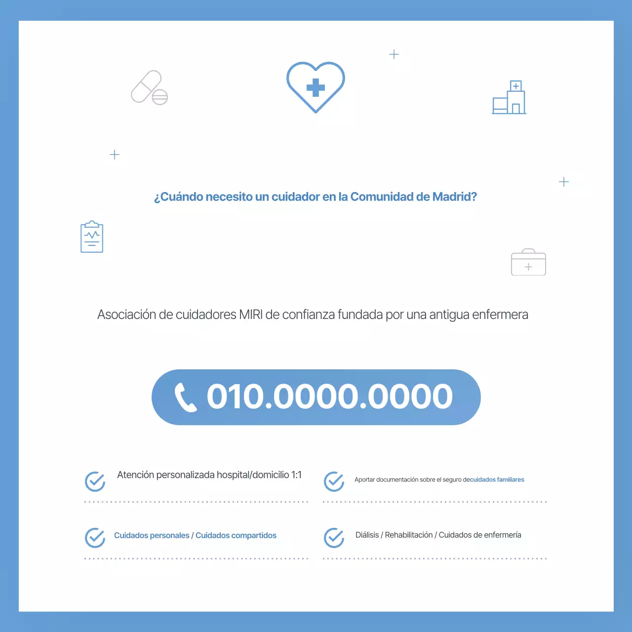 Promoción de servicios de enfermería sencilla y de color azul cielo