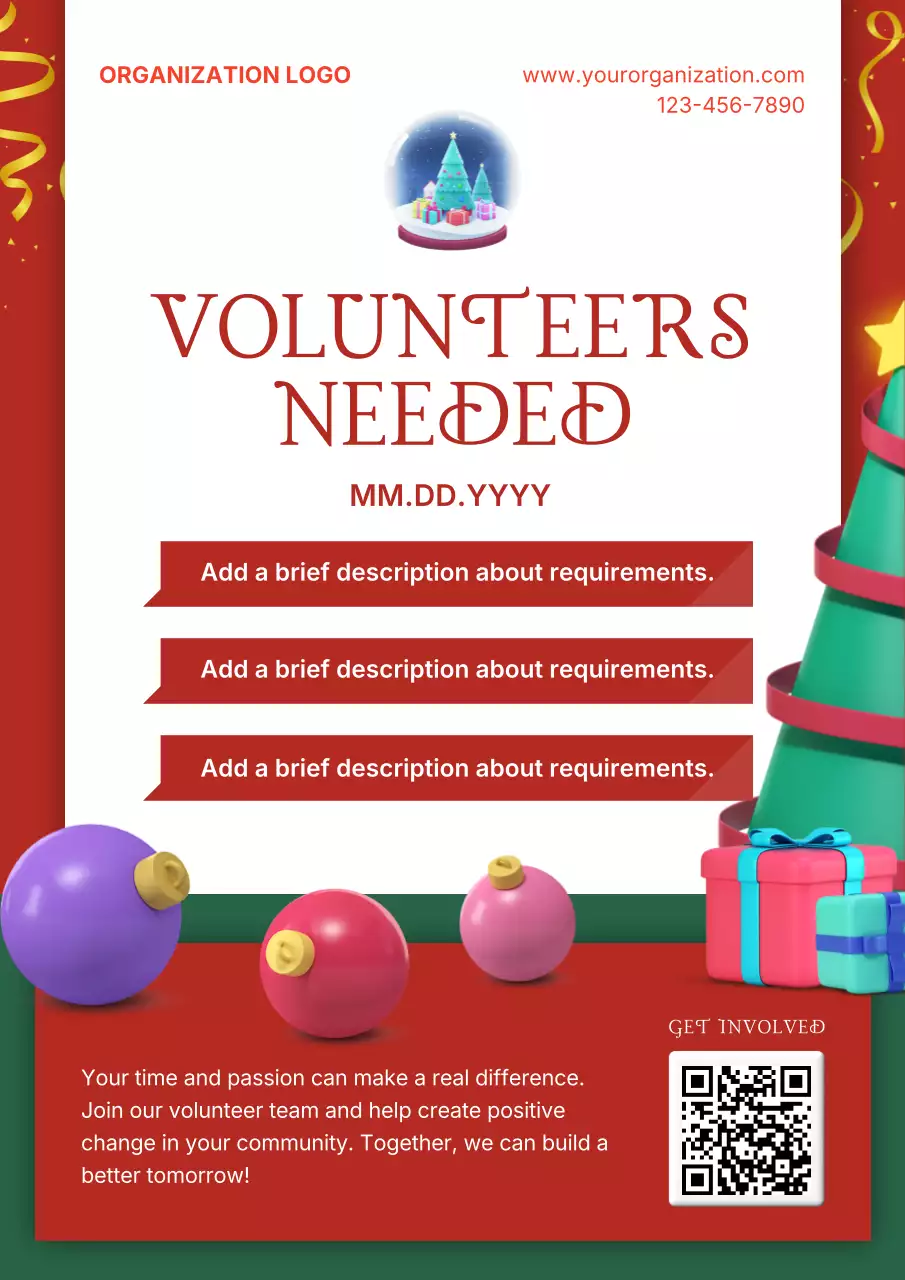 Red Modern Volunteer Announcement Poster