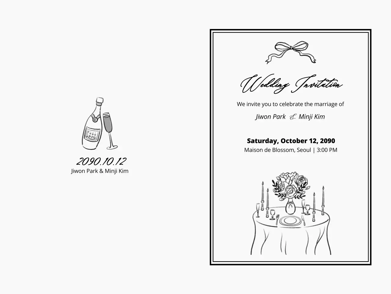 흰색 심플 결혼 초대장