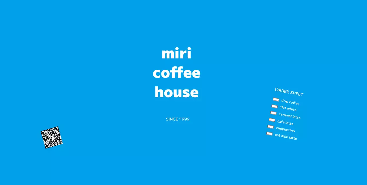 青 シンプル コーヒー メニュー キューアールとチェック