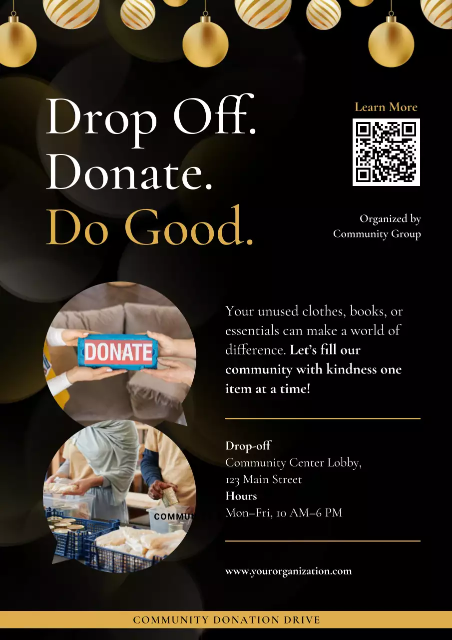 Black Modern Holiday Donation Announcement Poster