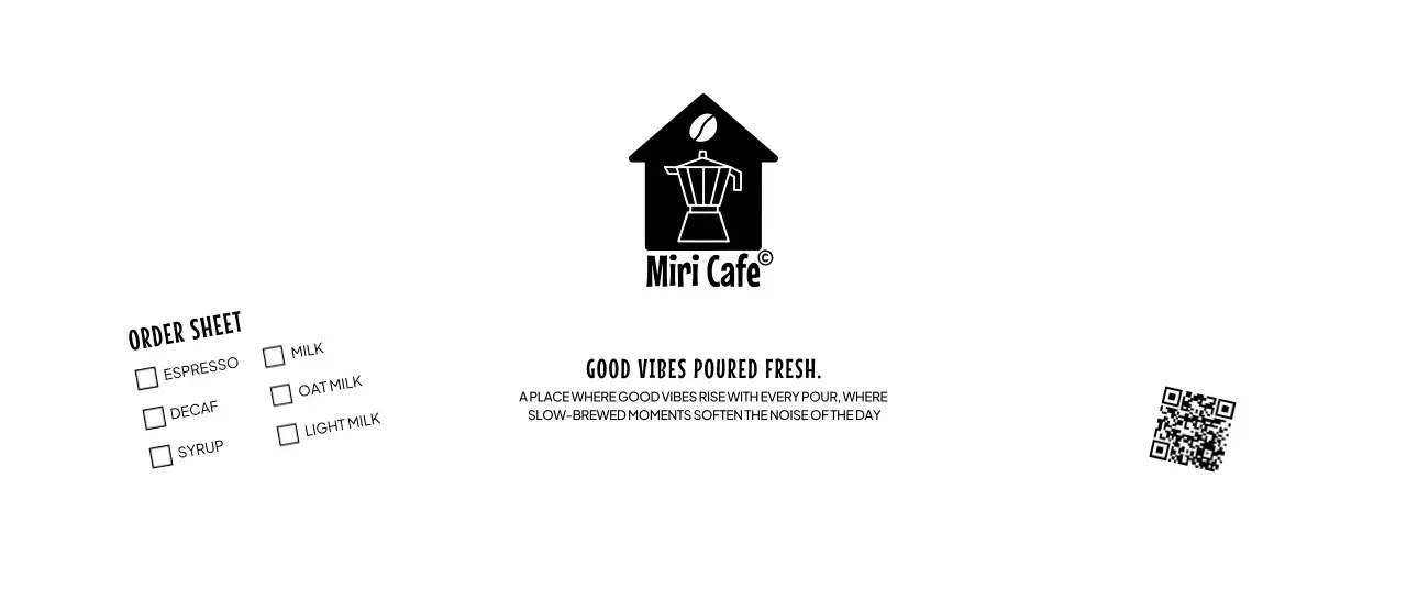 白黒 シンプル カフェ メニュー表 キューアールとチェック