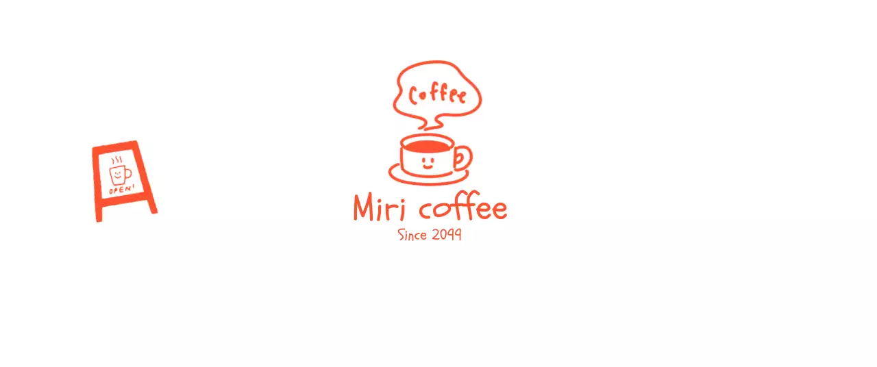 オレンジ 手書き コーヒー イラストロゴ