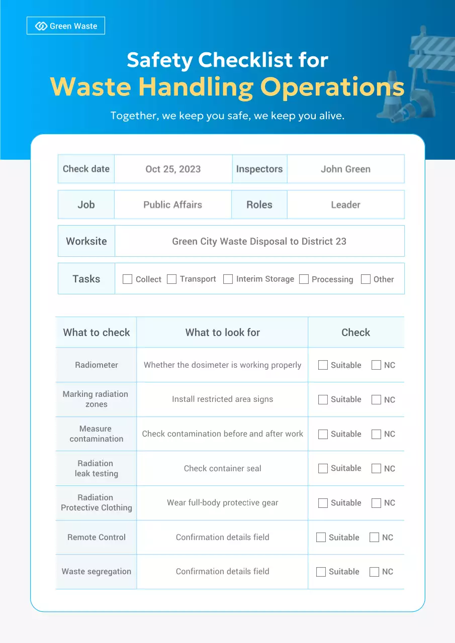blue modern safety checklist document