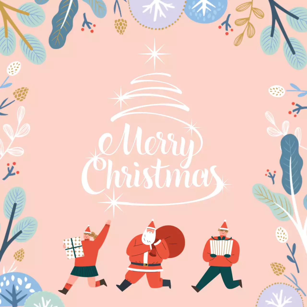 핑크 아기자기한 크리스마스 카드