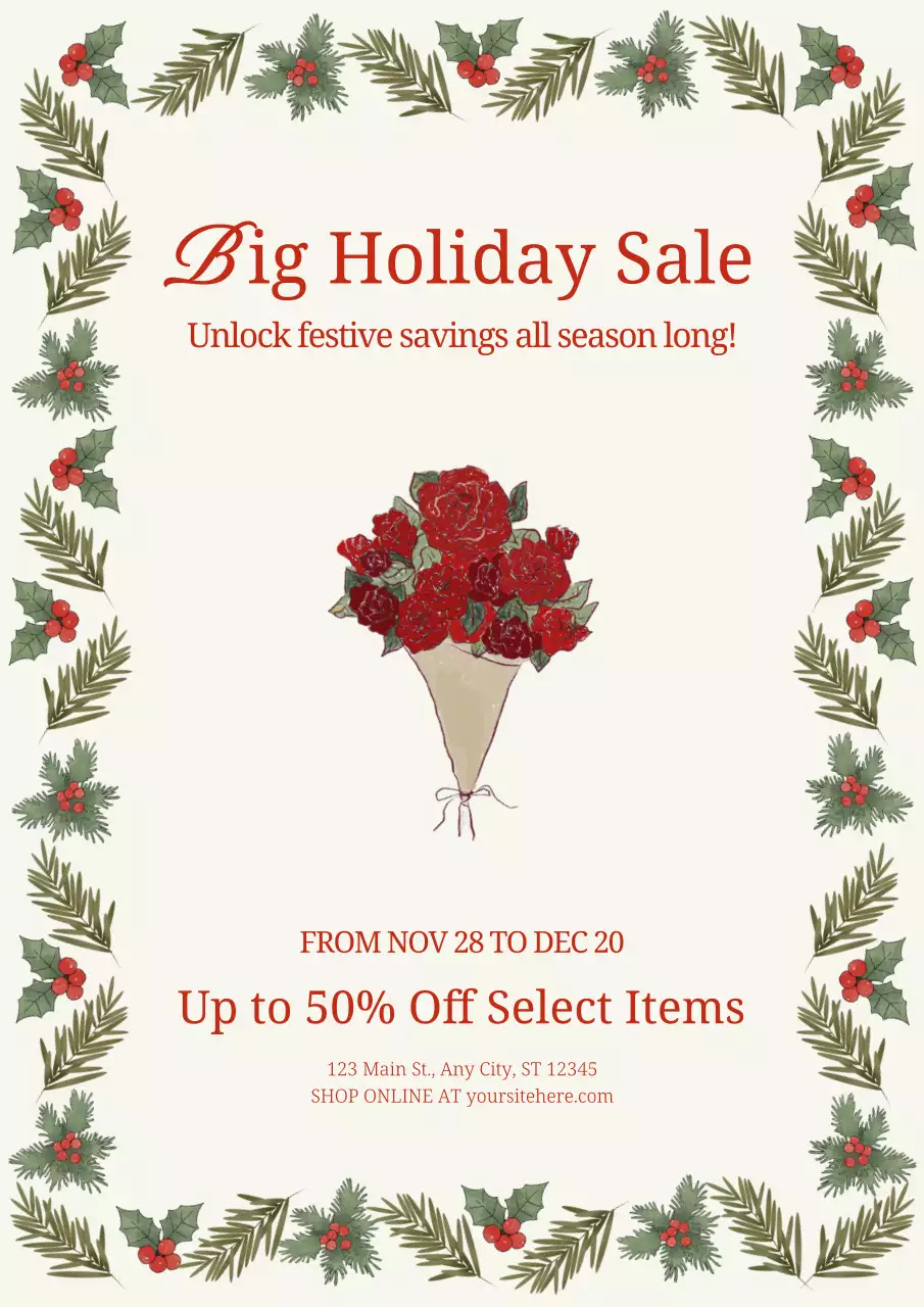 Beige Traditional Flower Shop Holiday Sale Promotion