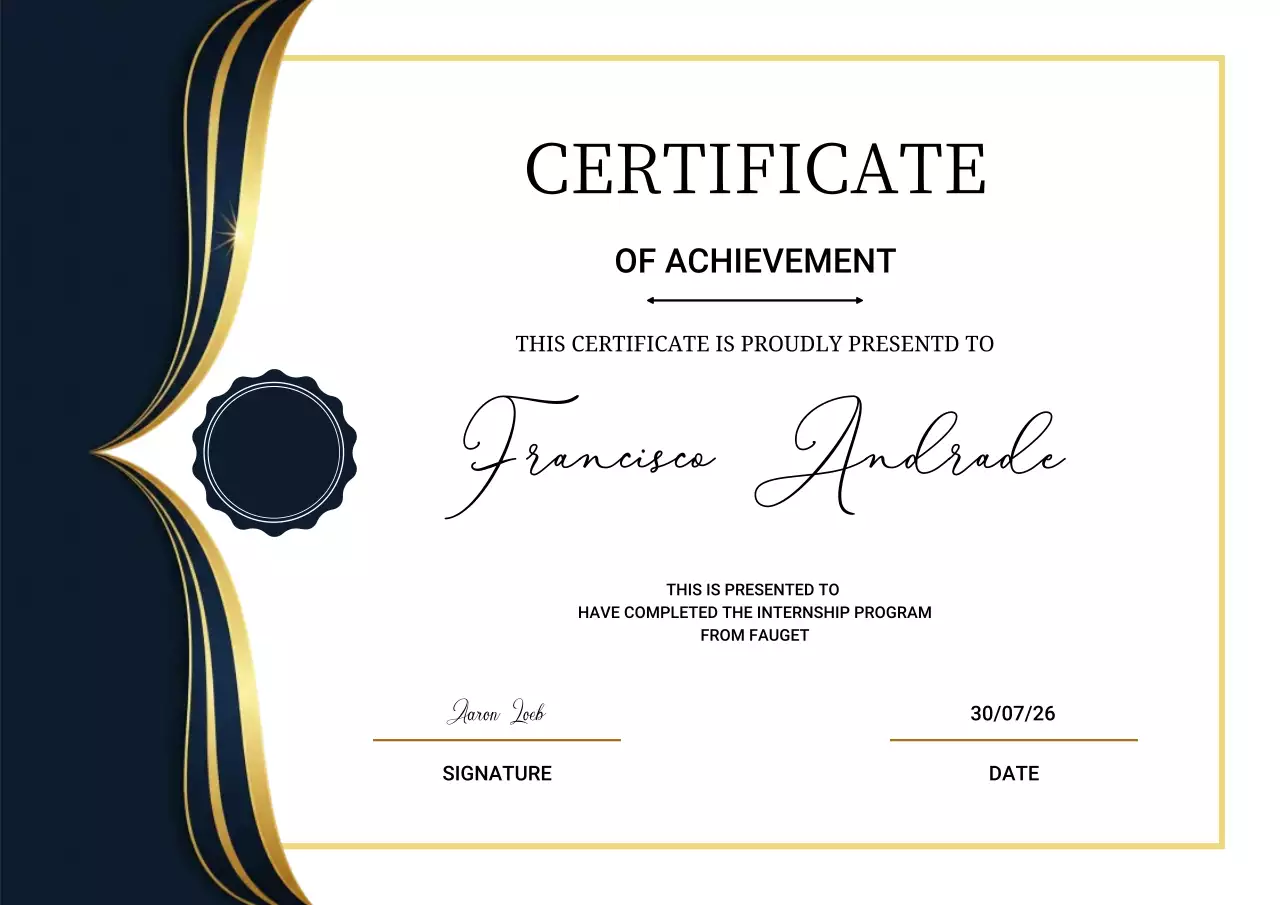 Navy blue and gold elegant achievement certificate