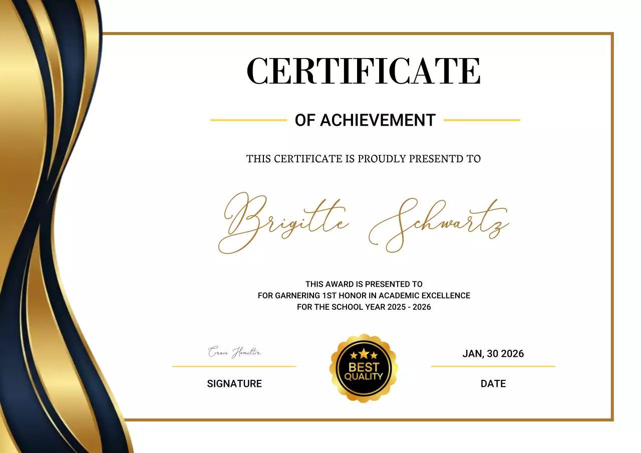 Bold and Blue elegant achievement certificate