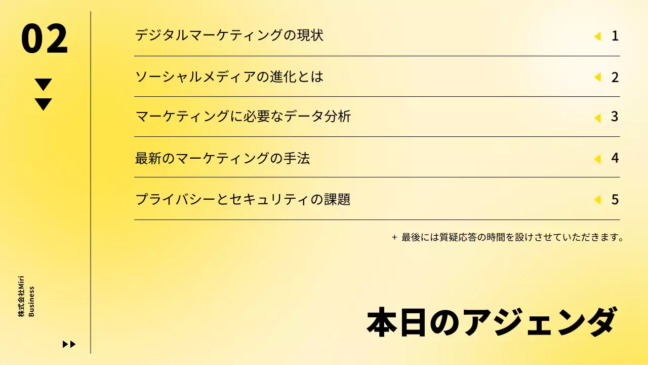 黄色のマーケティングセミナープレゼンテーション