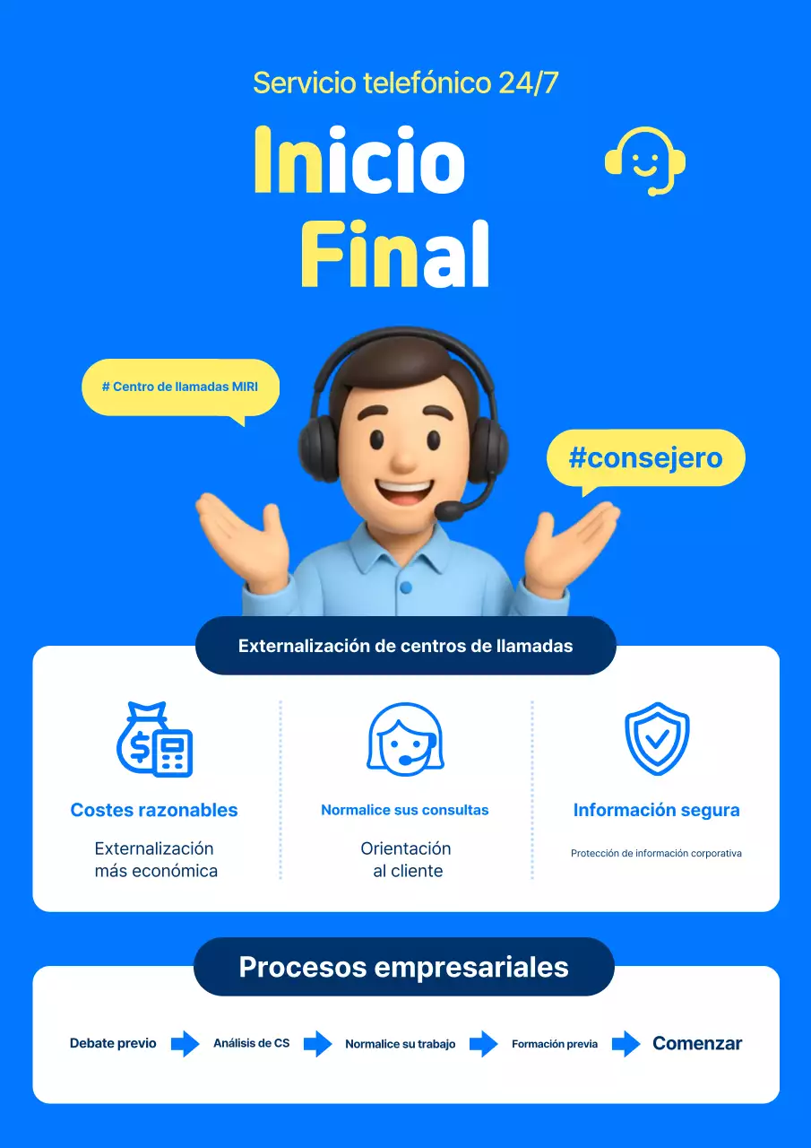 Promoción de centro de llamadas moderno azul