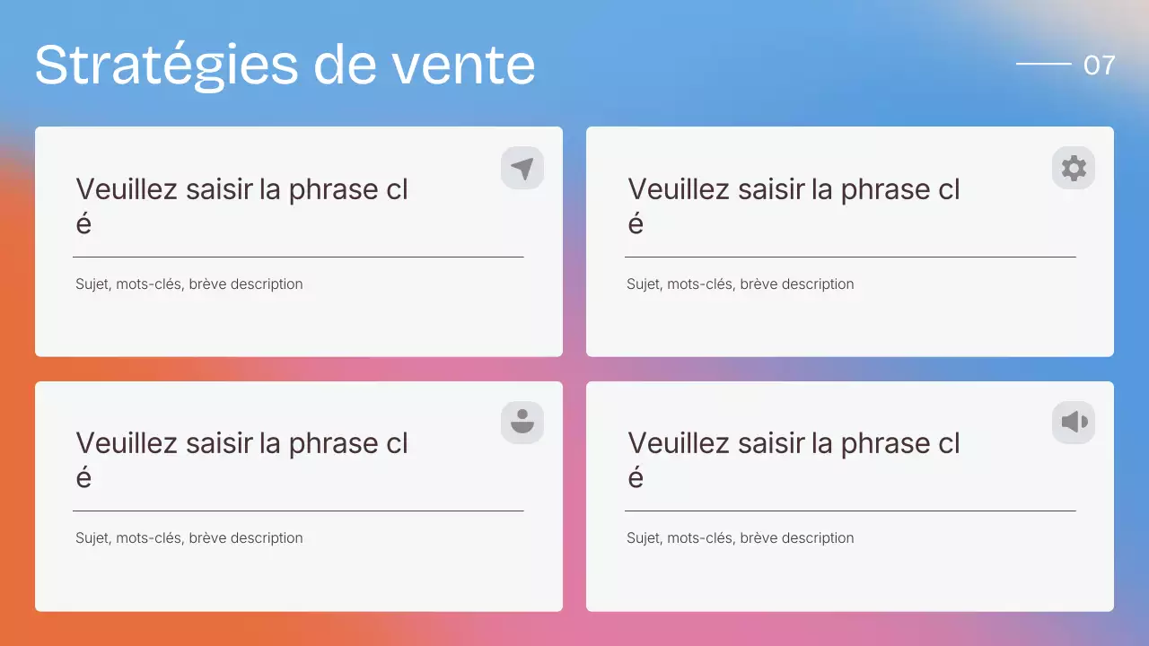 Présentation moderne et colorée de la stratégie de vente