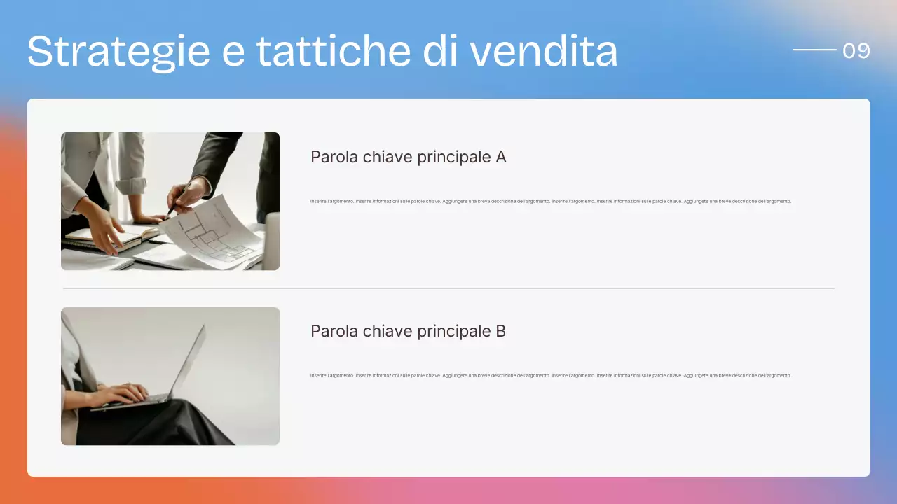 Presentazione della strategia di vendita moderna e colorata