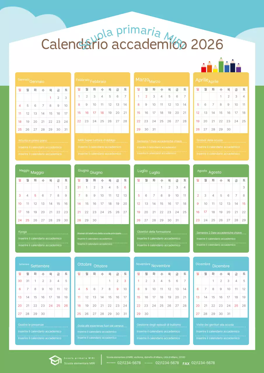 Calendario accademico semplice blu cielo