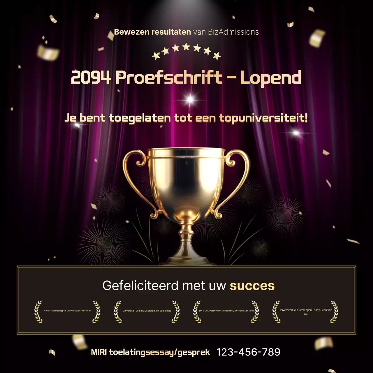 Gefeliciteerd met het behalen van het toelatingsexamen voor Bora Luxury!