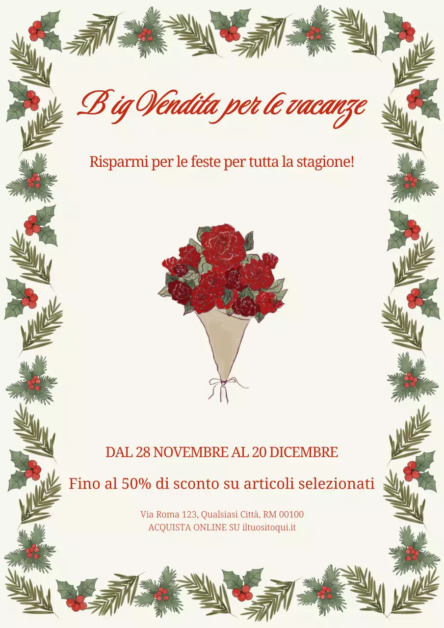 Promozione di vendita natalizia del negozio di fiori tradizionale beige