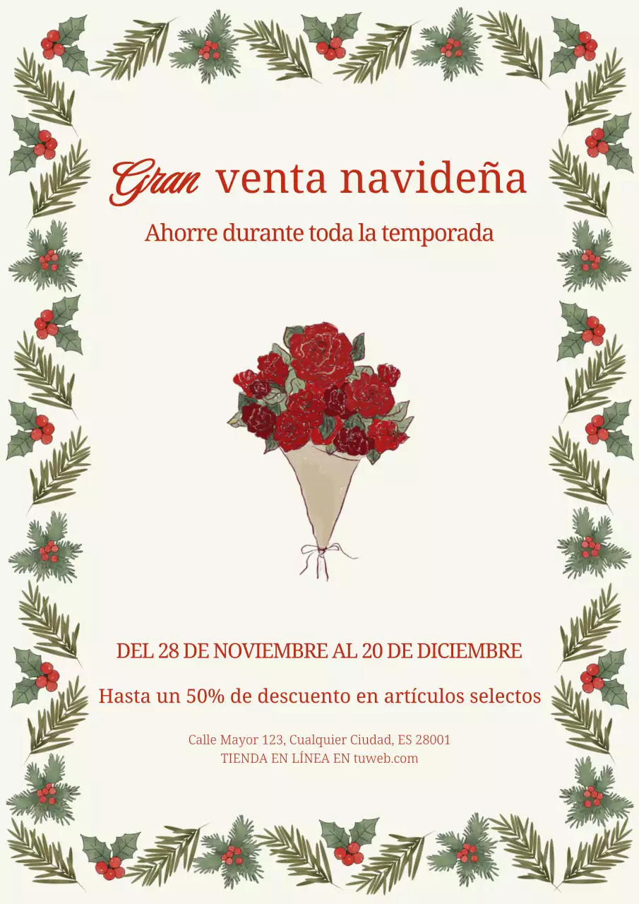 Promoción de venta navideña de la floristería tradicional beige