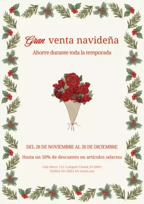 Promoción de venta navideña de la floristería tradicional beige