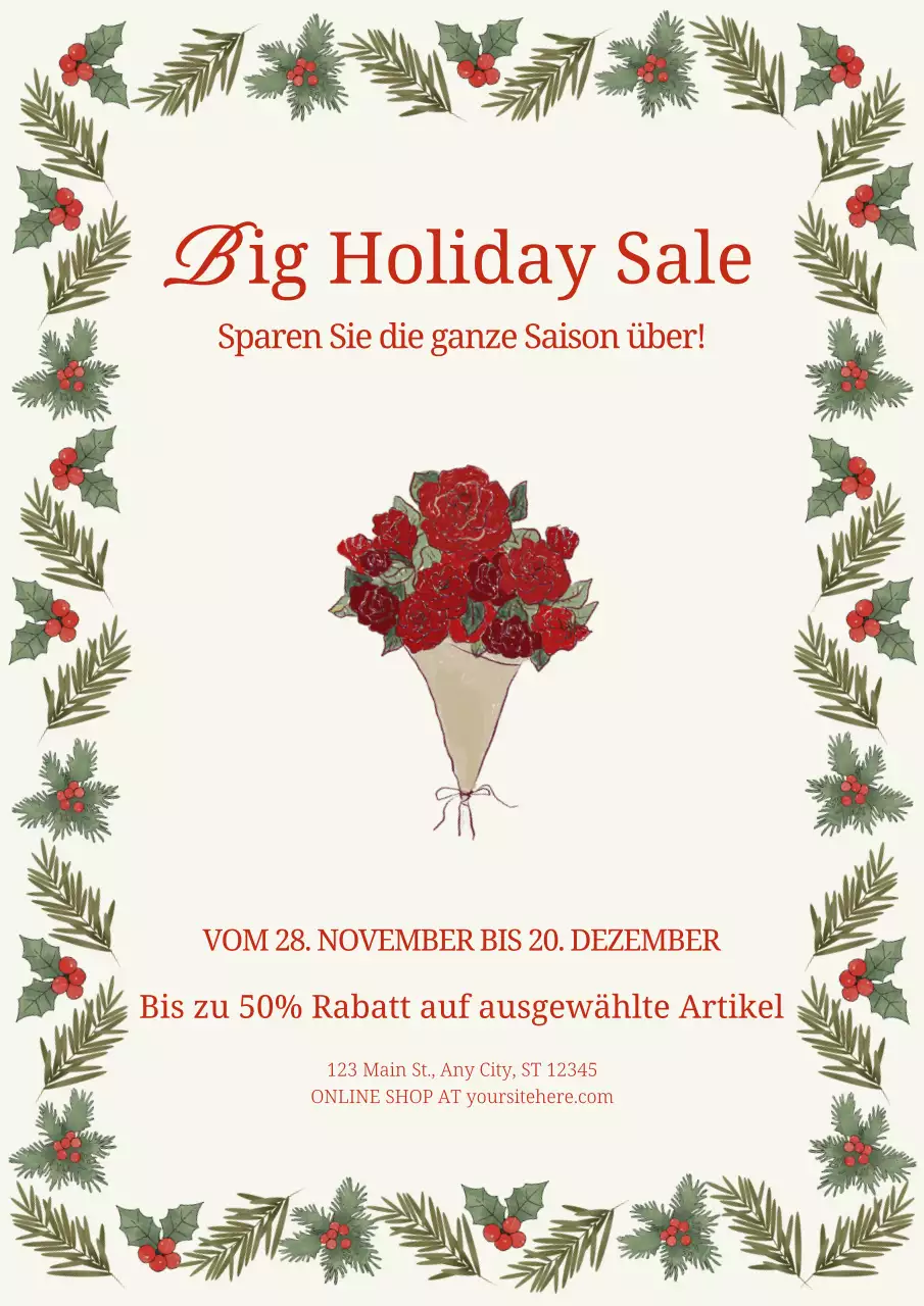 Beige Traditional Flower Shop Holiday Sale Promotion