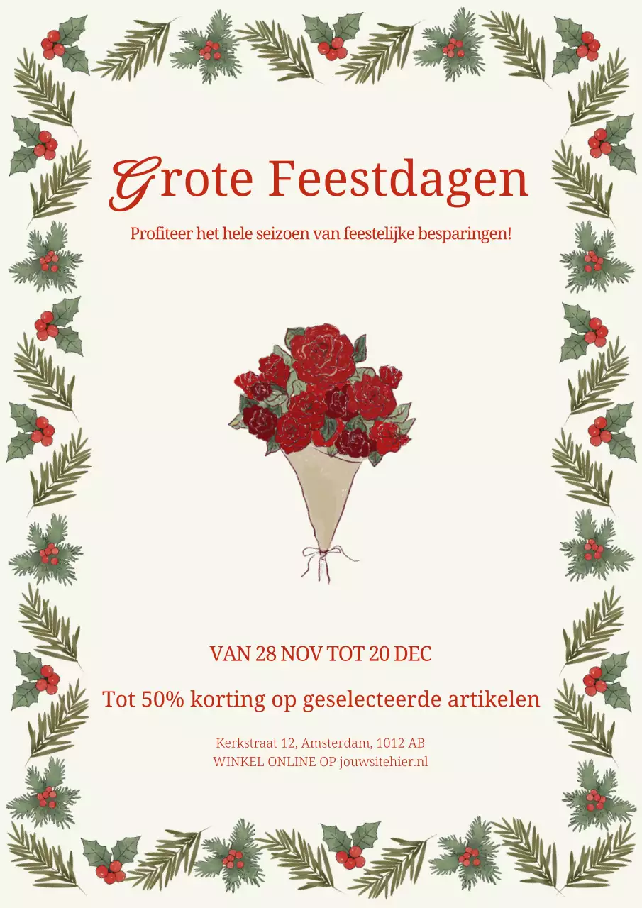 Beige Traditionele Bloemenwinkel Vakantie Uitverkoop Promotie