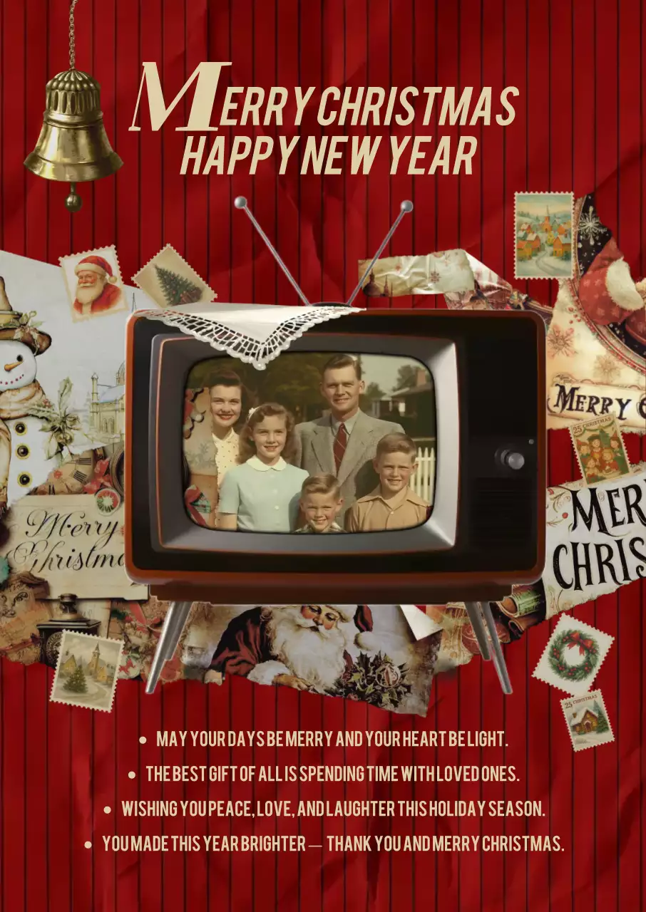 빨강 레트로 크리스마스 엽서