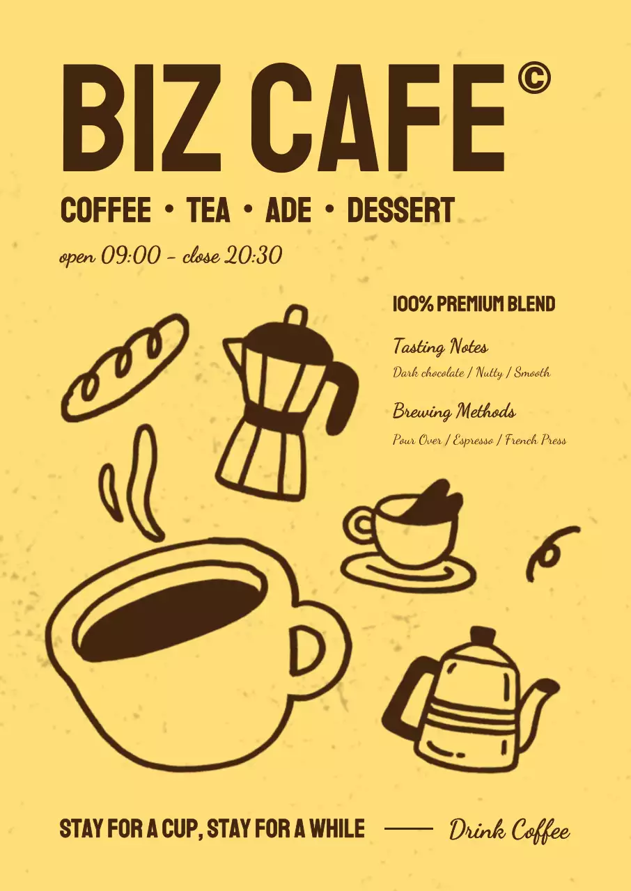 노랑 빈티지 카페 메뉴 홍보