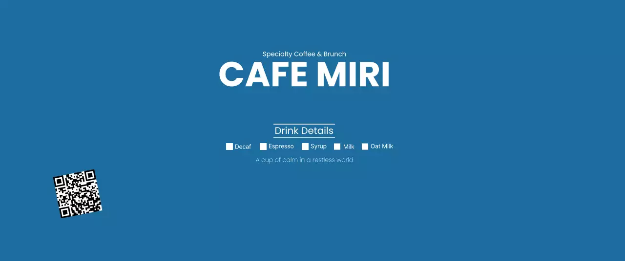 青 シンプル カフェ メニュー キューアールとチェック