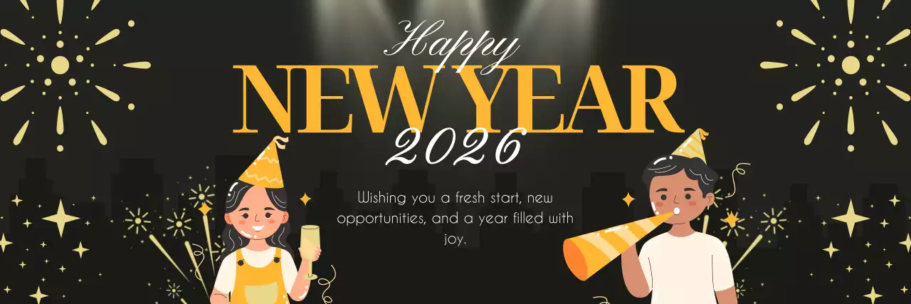 black festive new year 2026 invitation