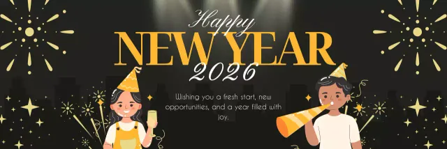 black festive new year 2026 invitation