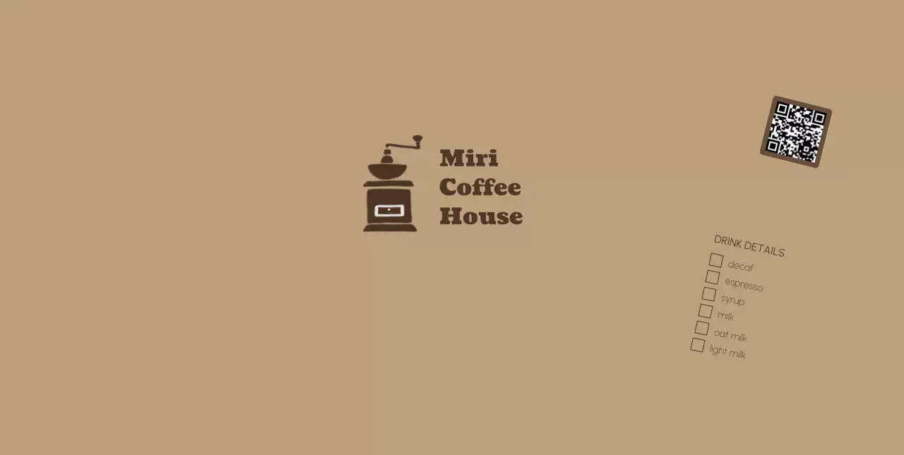 ベージュ シンプル カフェ メニュー キューアールとチェック