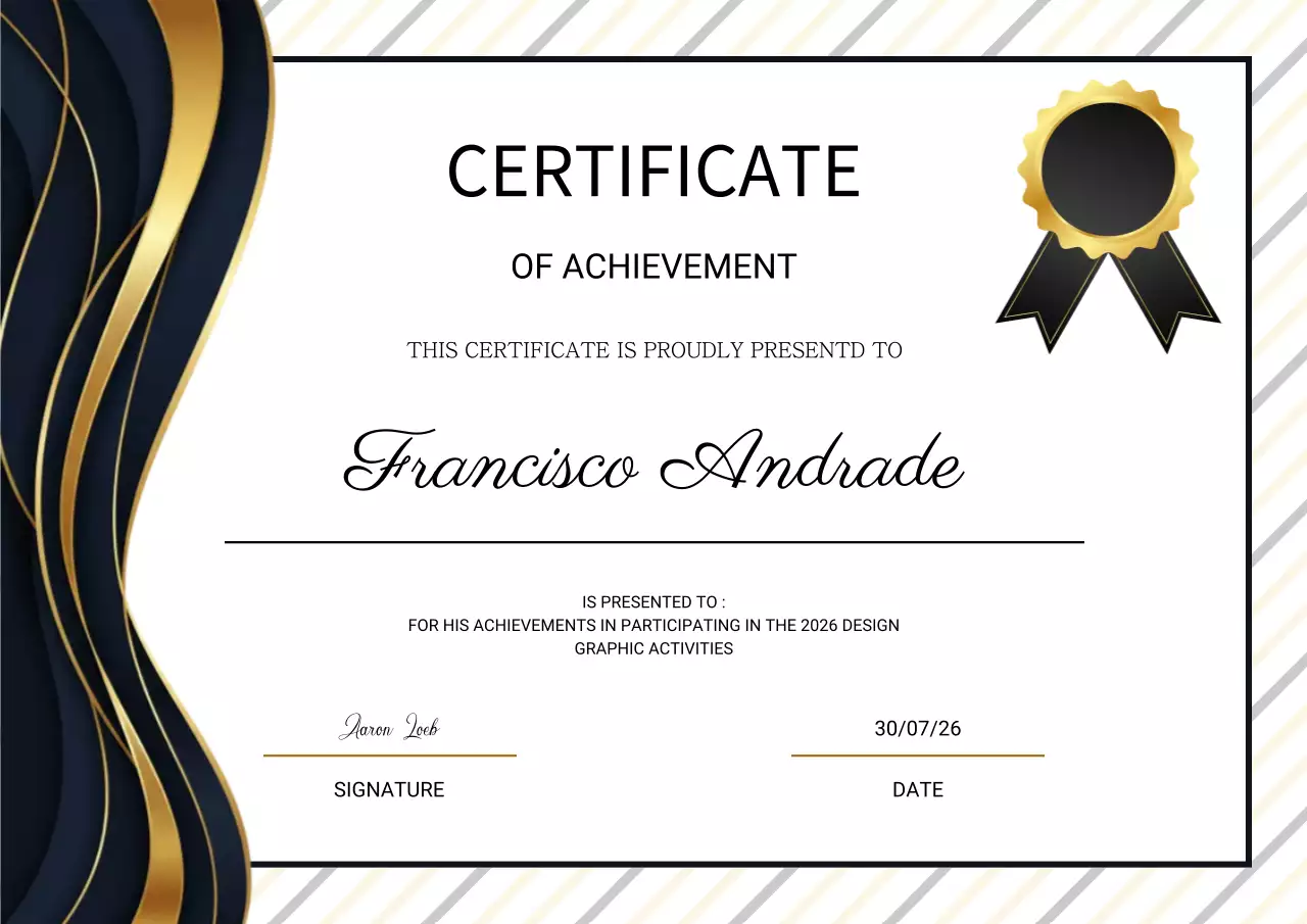 Blue and gold elegant achievement certificate