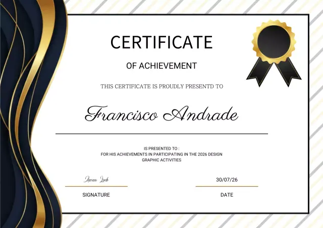 Sertifikat prestasi elegan biru dan emas